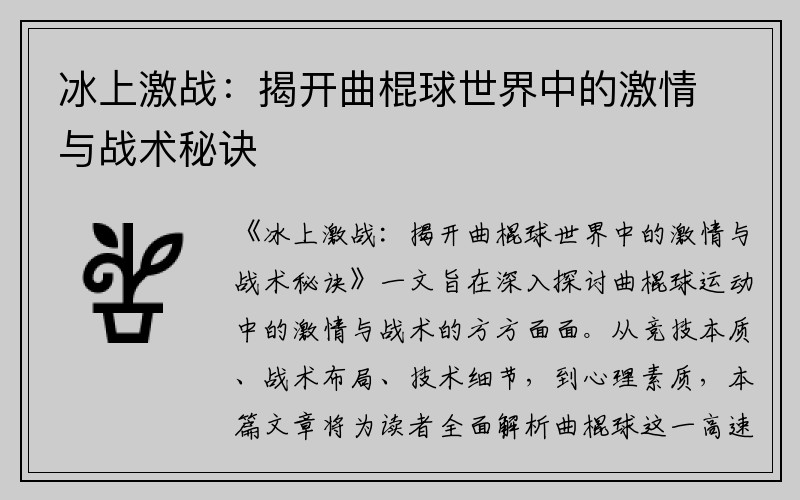 冰上激战：揭开曲棍球世界中的激情与战术秘诀